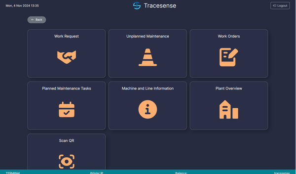 Tracesense Terminal Maintenance Menus