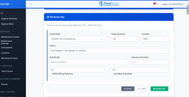 TraceSense Edit Recipe