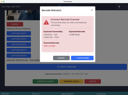 Wrong Packaging Being Detected By TraceSense